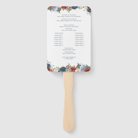 Éventail Ventilateur du programme de mariage floral bordeau (Dos)