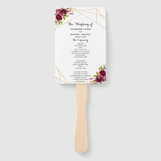Éventail Ventilateur du programme de mariage floral de Bour (Devant)