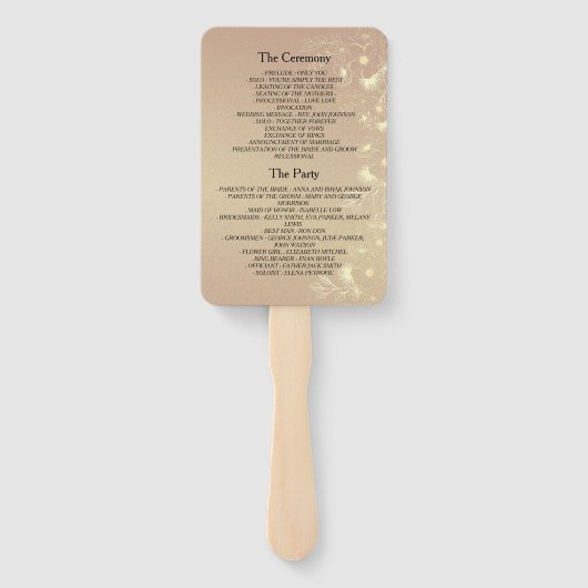 Éventail Ventilateur du programme de mariage floral d'or no (Dos)