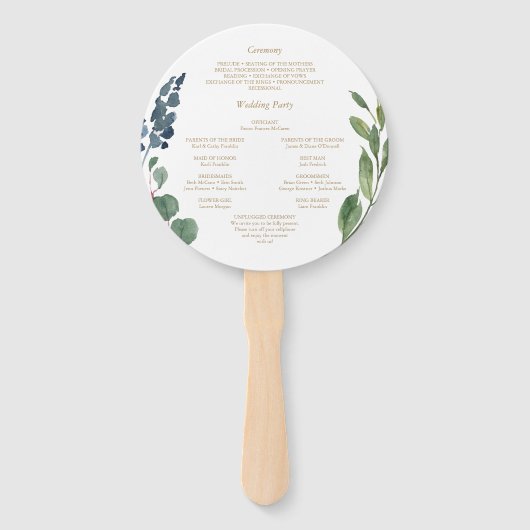 Éventail Ventilateur du programme de mariage Gold Round de  (Dos)