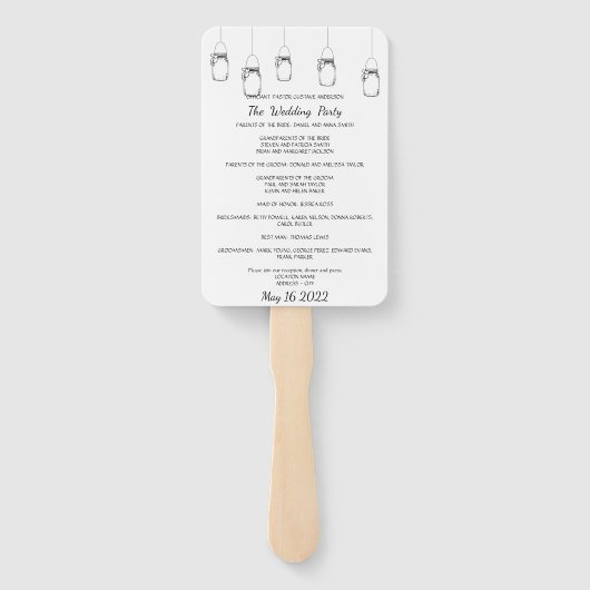 Éventail Ventilateur du programme de mariage Mason Jars. Me (Dos)