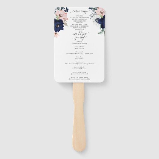 Éventail Ventilateur du programme de mariage Navy Blooms (Dos)