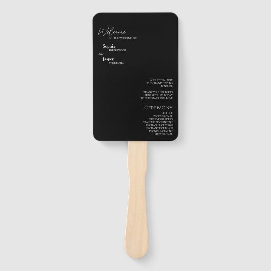 Éventail Ventilateur du programme de mariage noir classique (Devant)