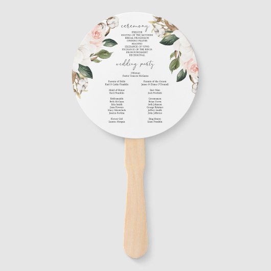 Éventail Ventilateur du programme de mariage rond de coton  (Dos)