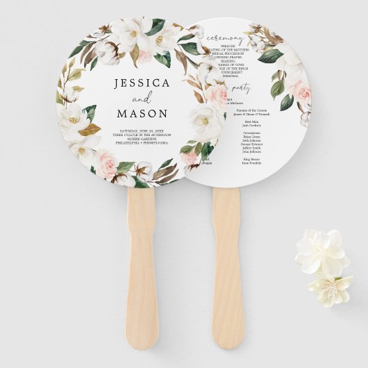 Éventail Ventilateur du programme de mariage rond de coton (Devant et derrière)