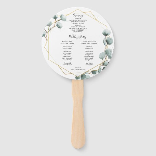 Éventail Ventilateur du programme de mariage rond Eucalyptu (Dos)