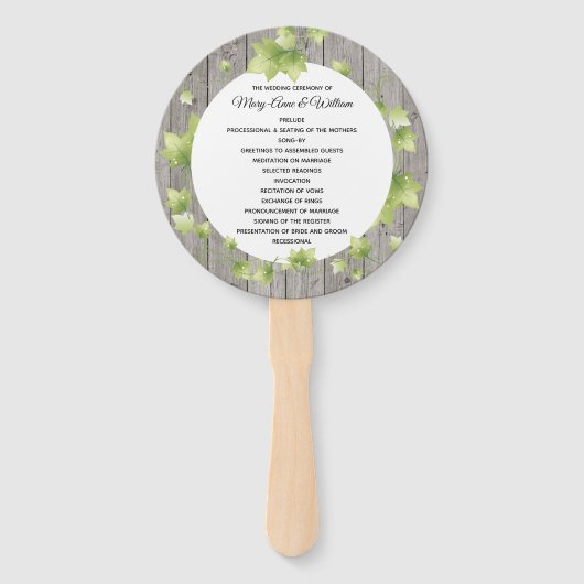 Éventail Ventilateur du programme de mariage Rustic Wood et (Devant)