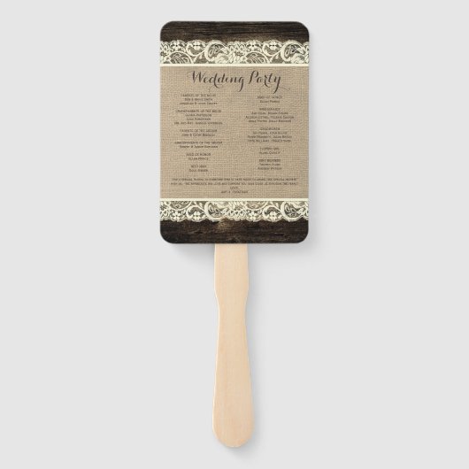 Éventail Ventilateur du programme de mariage rustique | Brû (Dos)