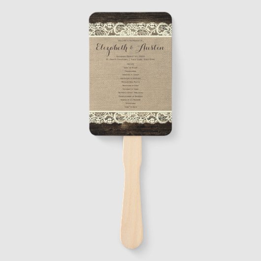 Éventail Ventilateur du programme de mariage rustique | Brû (Devant)