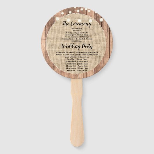 Éventail Ventilateur du programme de mariage Rustique Burla (Dos)