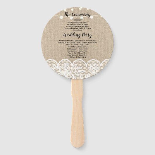 Éventail Ventilateur du programme de mariage Rustique Burla (Dos)