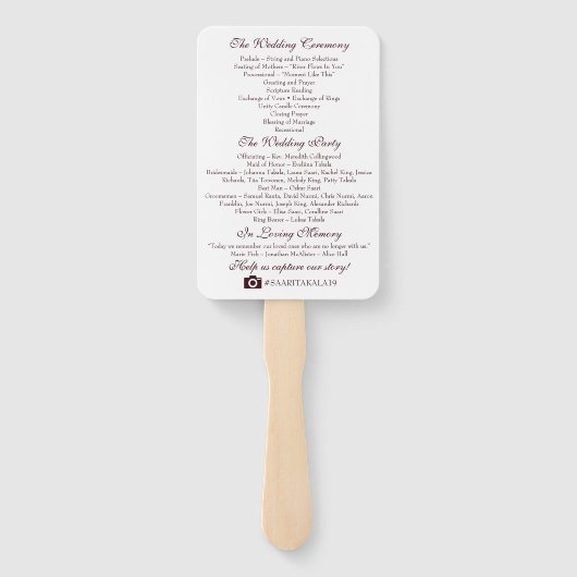 Éventail Ventilateur du programme de mariage rustique - Fle (Dos)