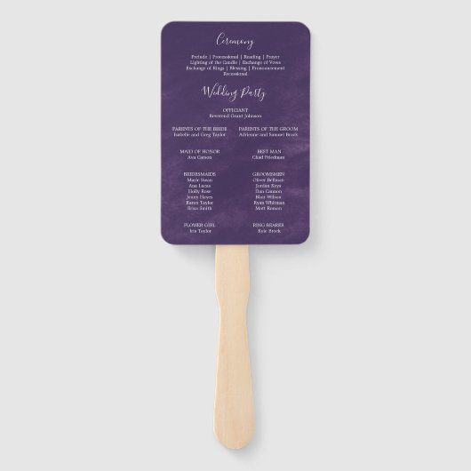 Éventail Ventilateur du programme de mariage rustique Lavan (Dos)