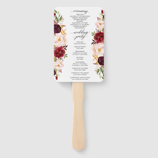 Éventail Ventilateur du programme de mariage rustique Marsa (Dos)