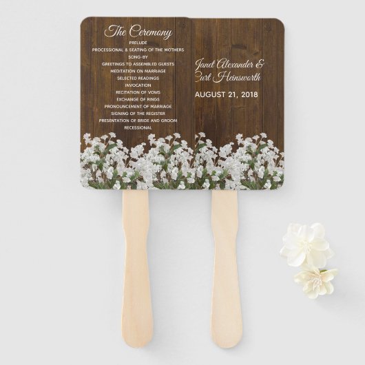 Éventail Ventilateur du programme de mariage rustique pour (Devant et derrière)