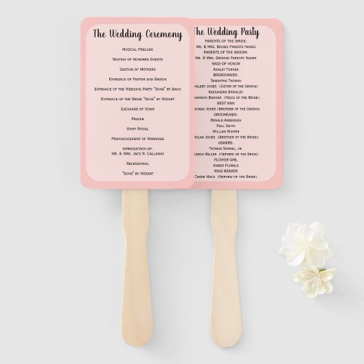 Éventail Ventilateur du programme de mariage Toute couleur (Devant et derrière)