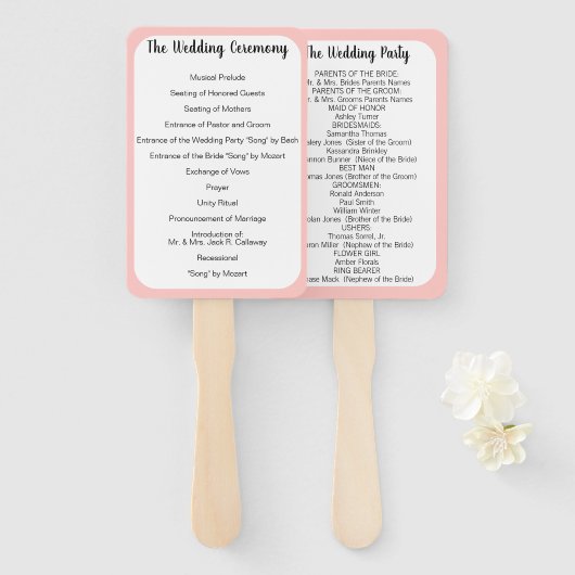 Éventail Ventilateur du programme de mariage Toute couleur (Devant et derrière)