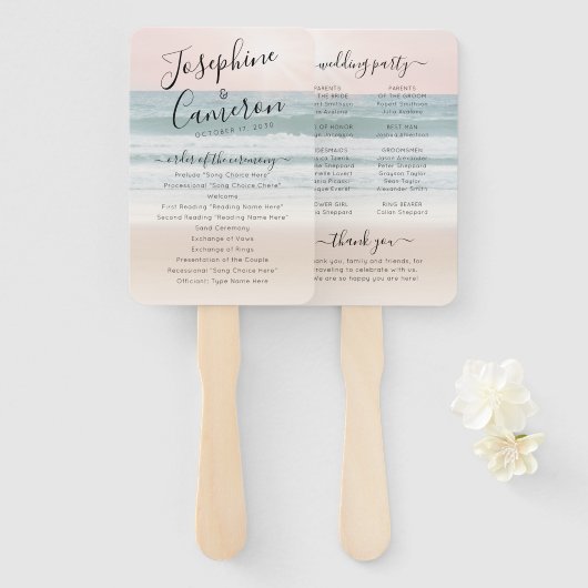 Éventail Ventilateur du programme de mariage Tropical Beach (Devant et derrière)