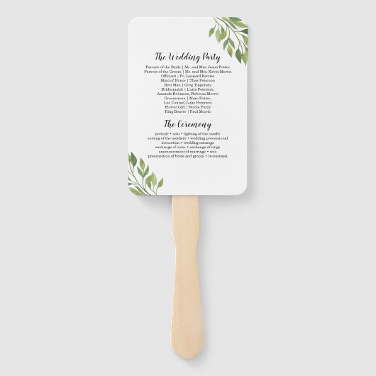 Éventail Ventilateur du programme de mariage vert (Dos)