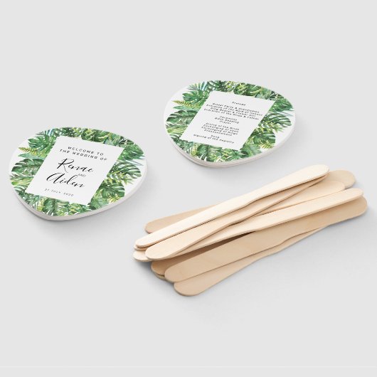 Éventail Ventilateur du programme de mariage vert tropical (Non-assemblé)