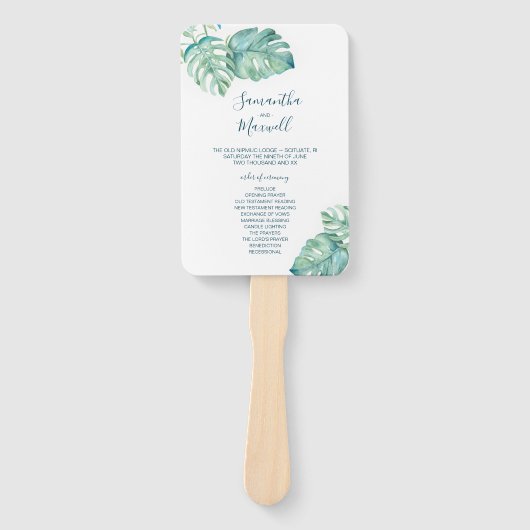 Éventail Ventilateur du programme de mariage vert tropical (Devant)