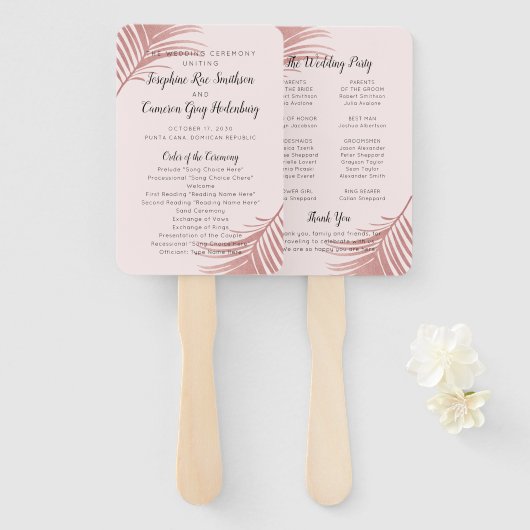 Éventail Ventilateur du programme rose Gold Pink Palm Beach (Devant et derrière)