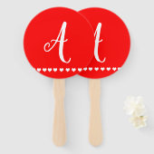 Éventail Ventilateur initial de monogramme rouge et blanc (Devant et derrière)