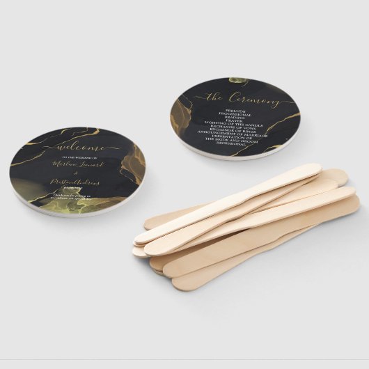 Éventail Ventilateur main en marbre noir et or (Non-assemblé)