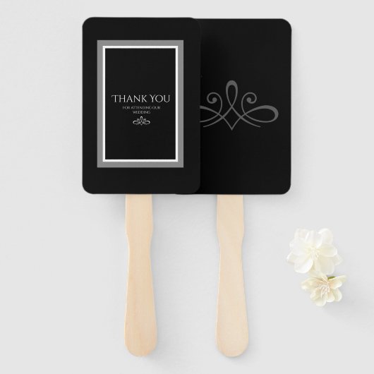 Éventail Ventilateur main noir et blanc (Devant et derrière)