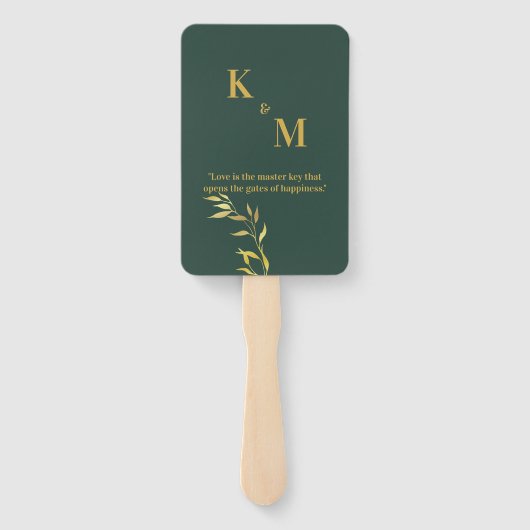 Éventail Ventilateur mains vert et or pour Mariages et évén (Dos)