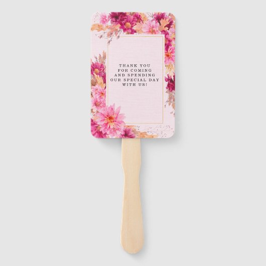 Éventail Ventilateur Mariage Chrysanthème rose chaud (Dos)