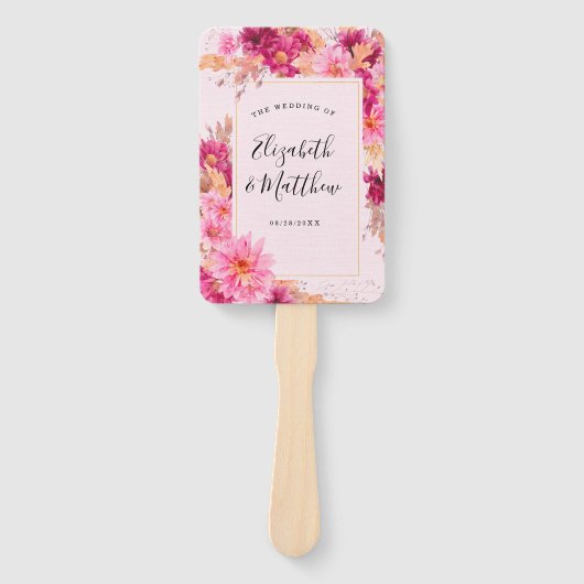 Éventail Ventilateur Mariage Chrysanthème rose chaud (Devant)