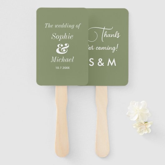 Éventail Ventilateurs de la cérémonie mariage Sage Green (Devant et derrière)
