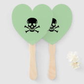 Éventail Ventilateurs de main coeur vert crâne noir (Devant et derrière)
