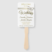 Éventail Ventilateurs de Mariage blanc et or avec programme (Devant)