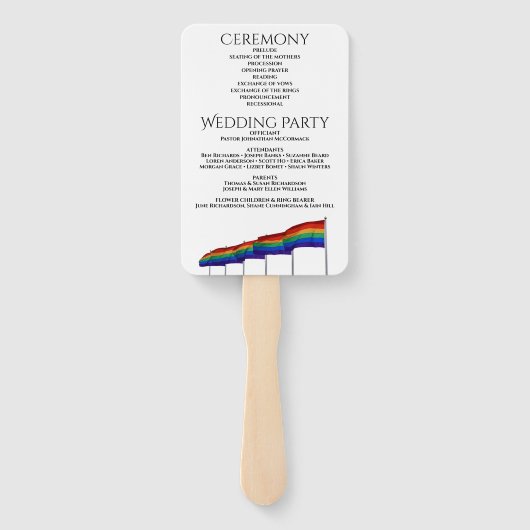 Éventail Ventilateurs de Mariage gay pride avec programme (Dos)