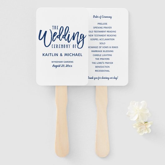 Éventail Ventilateurs du programme de mariage | Brush Scrip (Devant et derrière)