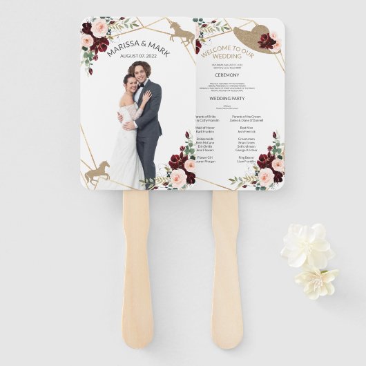 Éventail Ventilateurs du programme de mariage équestre avec (Devant et derrière)