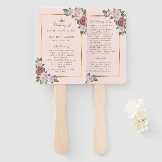 Éventail Ventilateurs du programme de mariage floral rose r (Devant et derrière)