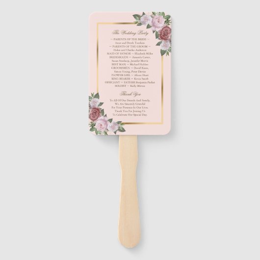 Éventail Ventilateurs du programme de mariage floral rose r (Dos)