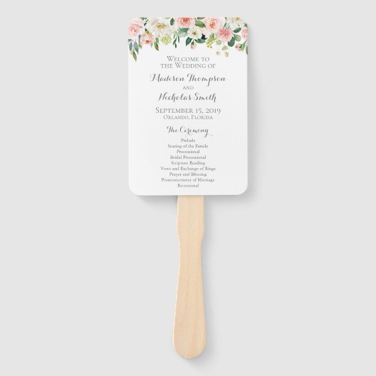 Éventail Ventilateurs du programme de mariage rose et blanc (Devant)