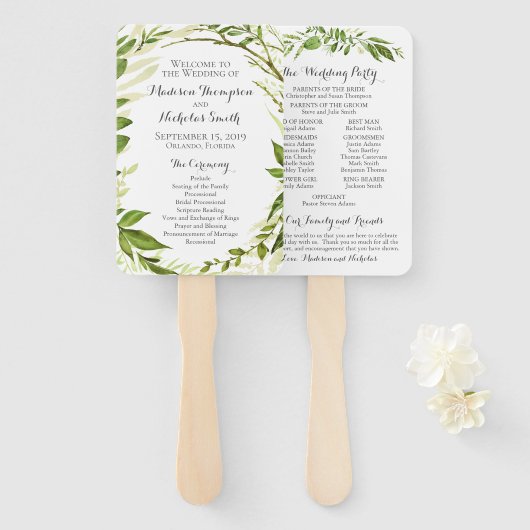 Éventail Ventilateurs du programme de mariage vert, Verdure (Devant et derrière)