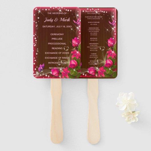 Éventail Ventilateurs du programme de papillons floraux ros (Devant et derrière)