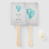 Éventail Ventilateurs main Mariage turquoise Conch Shell (Devant et derrière)