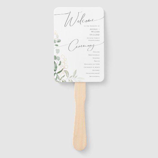 Éventail Verdure et or | Programme de mariage (Devant)