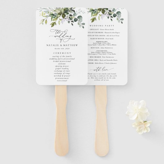 Éventail Verdure, Eucalyptus Feuilles, programme de mariage (Devant et derrière)