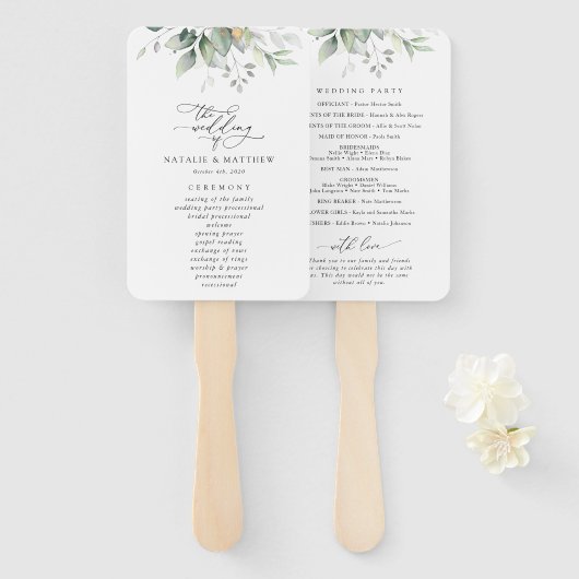 Éventail Verdure, Eucalyptus Feuilles, programme de mariage (Devant et derrière)