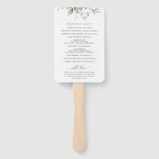 Éventail Verdure, Eucalyptus Feuilles, programme de mariage (Dos)