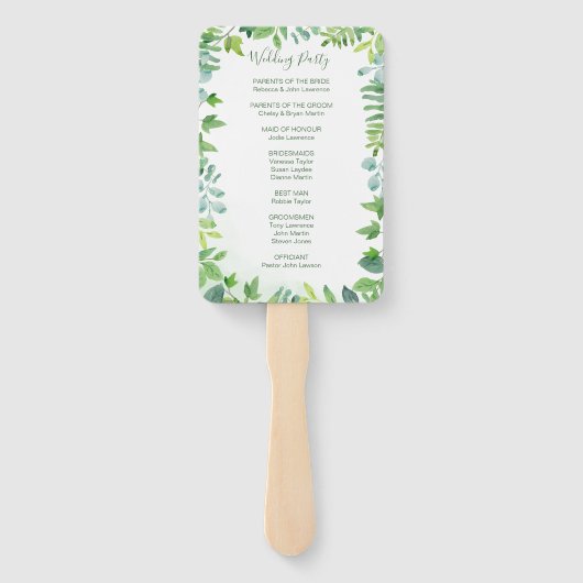 Éventail Verdure Foliage Aquarelle Programmes de mariage (Dos)