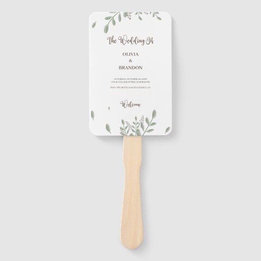 Éventail Verdure minimaliste avec Mariage d'aquarelle (Devant)